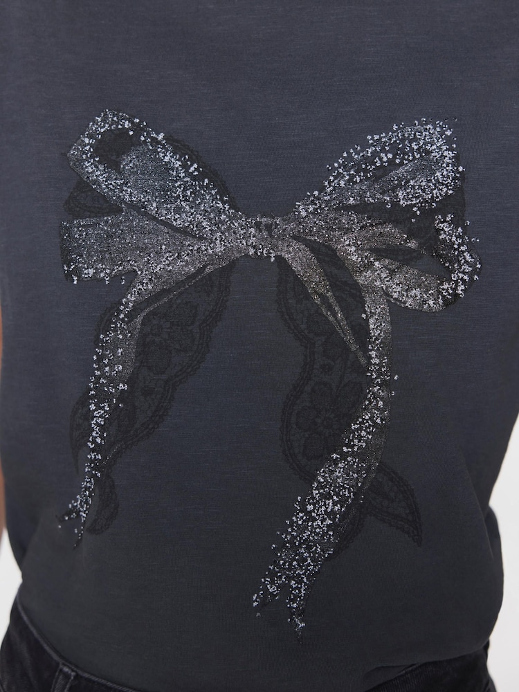 Mint Velvet Grey Cotton Bow Detail T-Shirt - Image 7 of 7