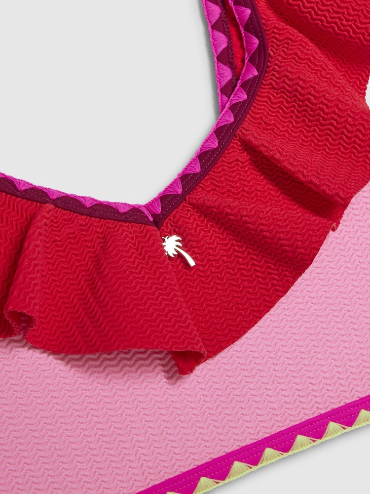 River Island Pink Colour Block Textured Frill Bikini - Image 4 of 4