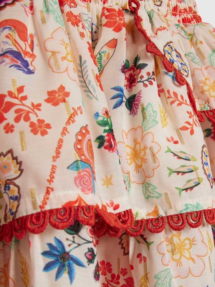 River Island Cream Shirred Mexicana Frill Top & Skirt Set - Image 5 of 5