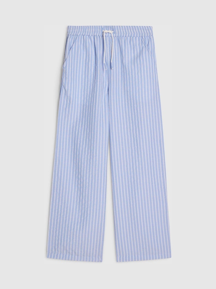 River Island Blue Seersucker Stripe Pull on Trousers - Image 1 of 4 River Island Blue Seersucker Stripe Pull on Trousers - Image 1 of 4