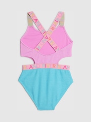 River Island Pink Colour Block Textured Logo Swimsuit - Image 2 of 4