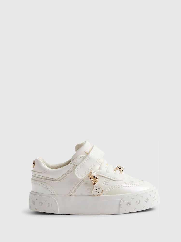 River Island White Iridescent Monogram Charm Trainers - Image 1 of 5