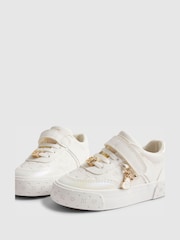 River Island White Iridescent Monogram Charm Trainers - Image 3 of 5