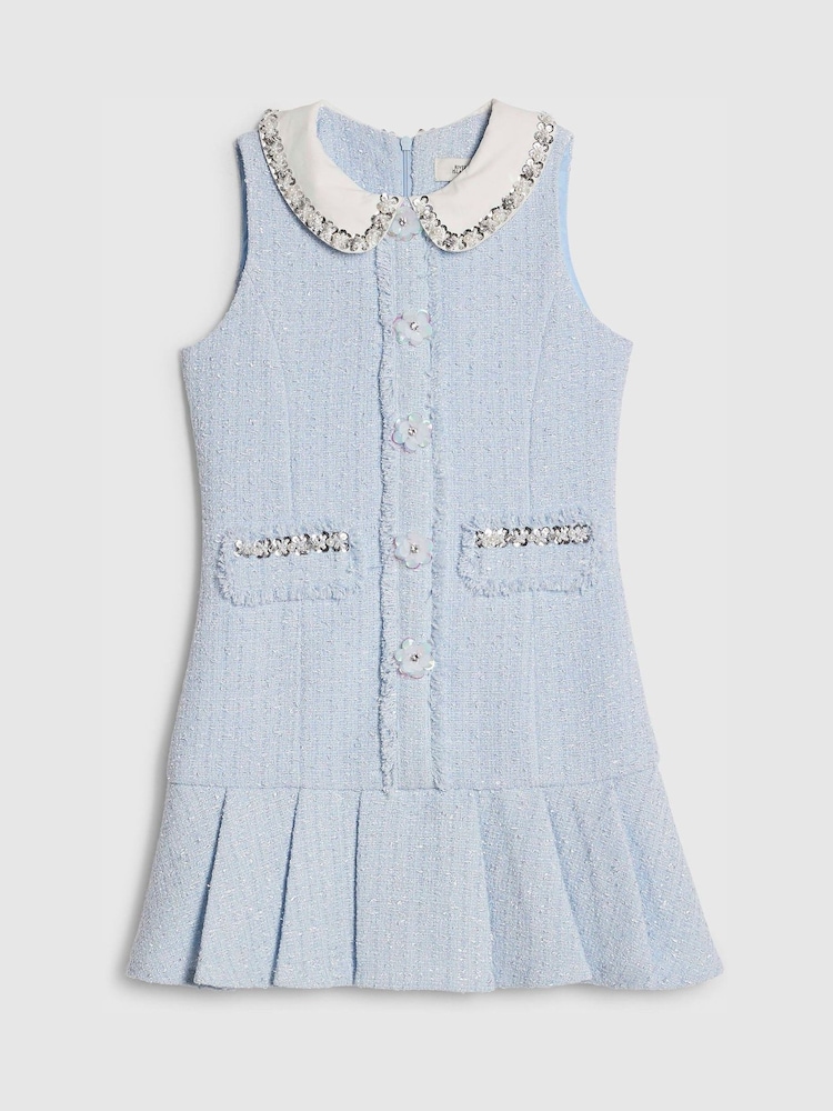 River Island Blue Embroidered Collared Boucle Dress - Image 1 of 4