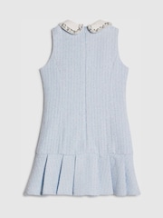 River Island Blue Embroidered Collared Boucle Dress - Image 2 of 4