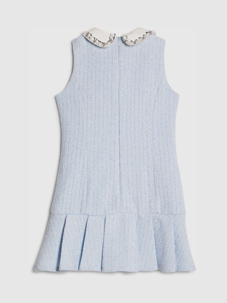 River Island Blue Embroidered Collared Boucle Dress - Image 2 of 4