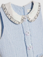 River Island Blue Embroidered Collared Boucle Dress - Image 3 of 4