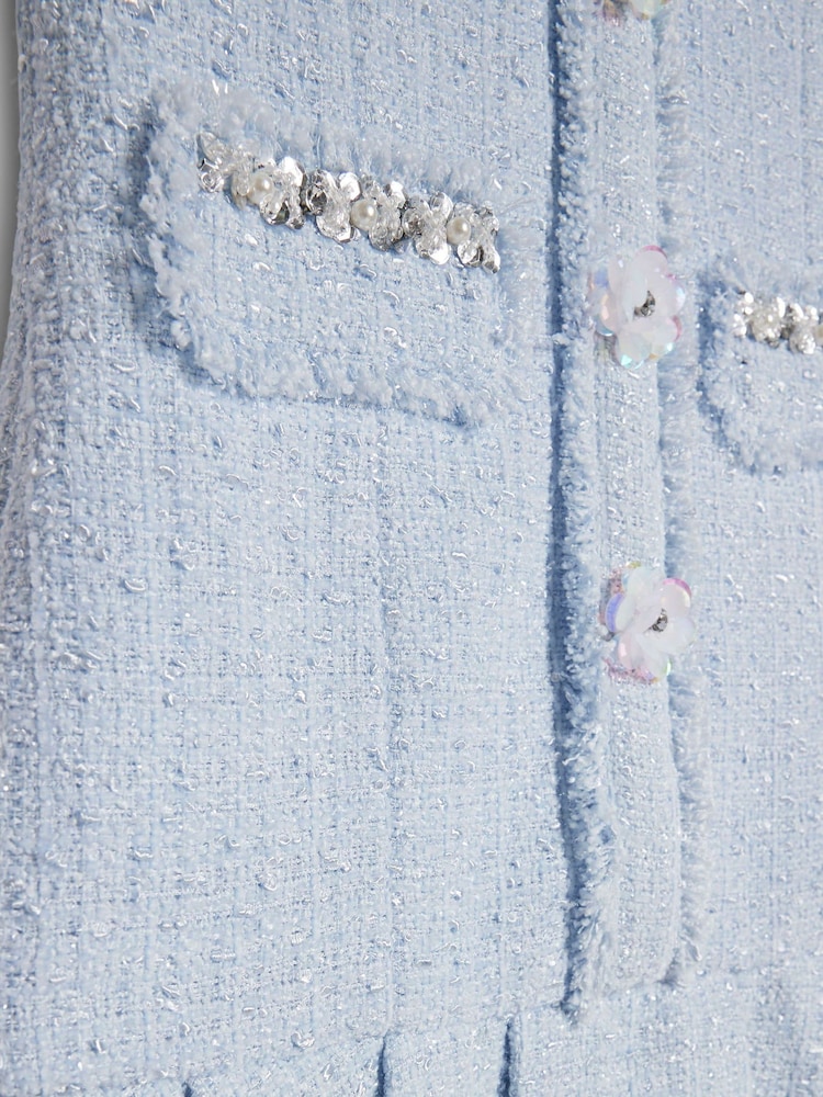 River Island Blue Embroidered Collared Boucle Dress - Image 4 of 4