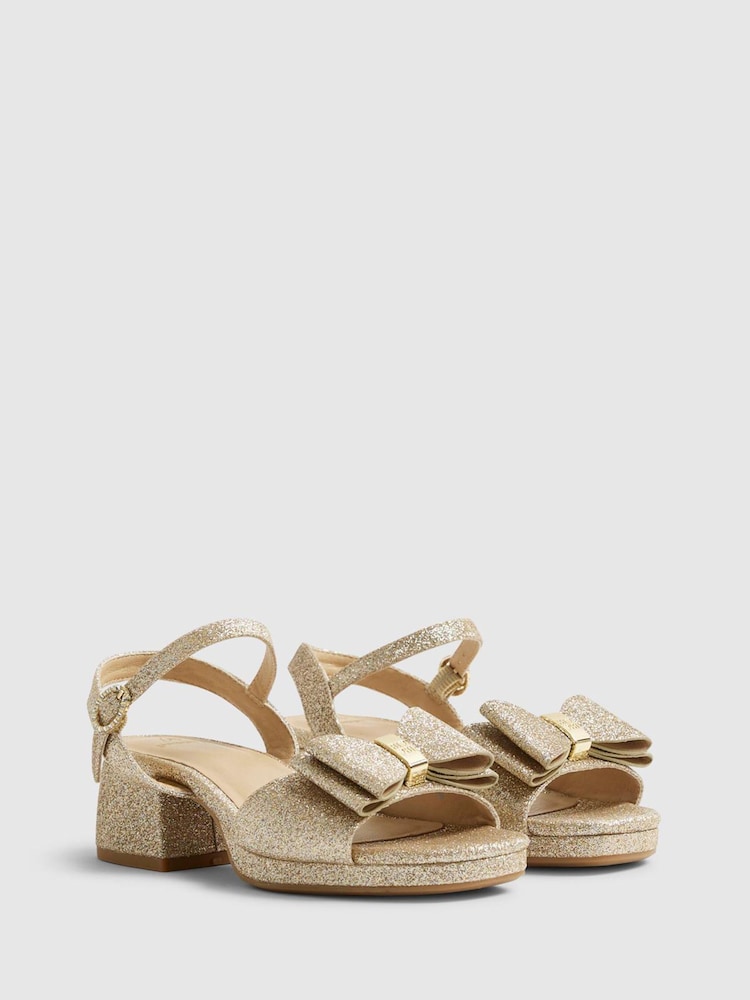 River Island Gold Glitter Bow Heeled Sandal - Image 2 of 5