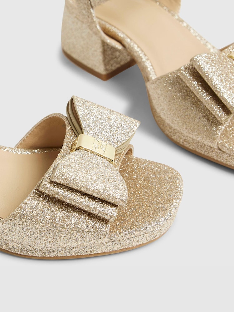 River Island Gold Glitter Bow Heeled Sandal - Image 5 of 5