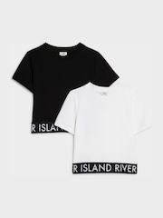 River Island Black Logo Waistband T-Shirts 2 Pack - Image 1 of 5