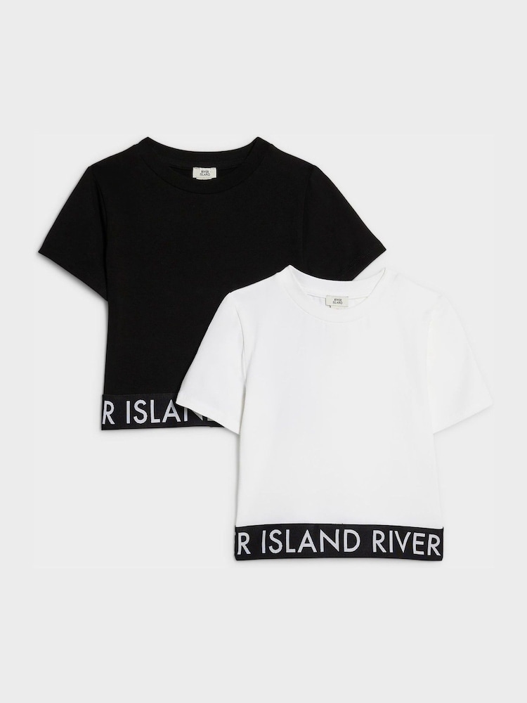 River Island Black Logo Waistband T-Shirts 2 Pack - Image 1 of 5