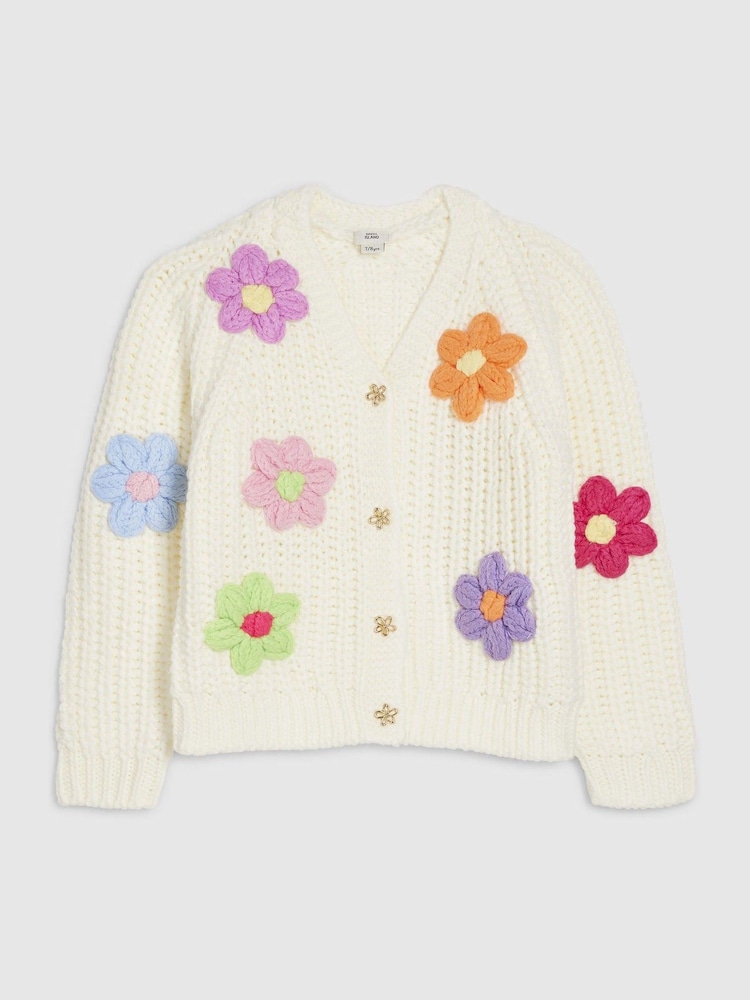 River Island Cream Flower Embroidered Cardigan - Image 1 of 4