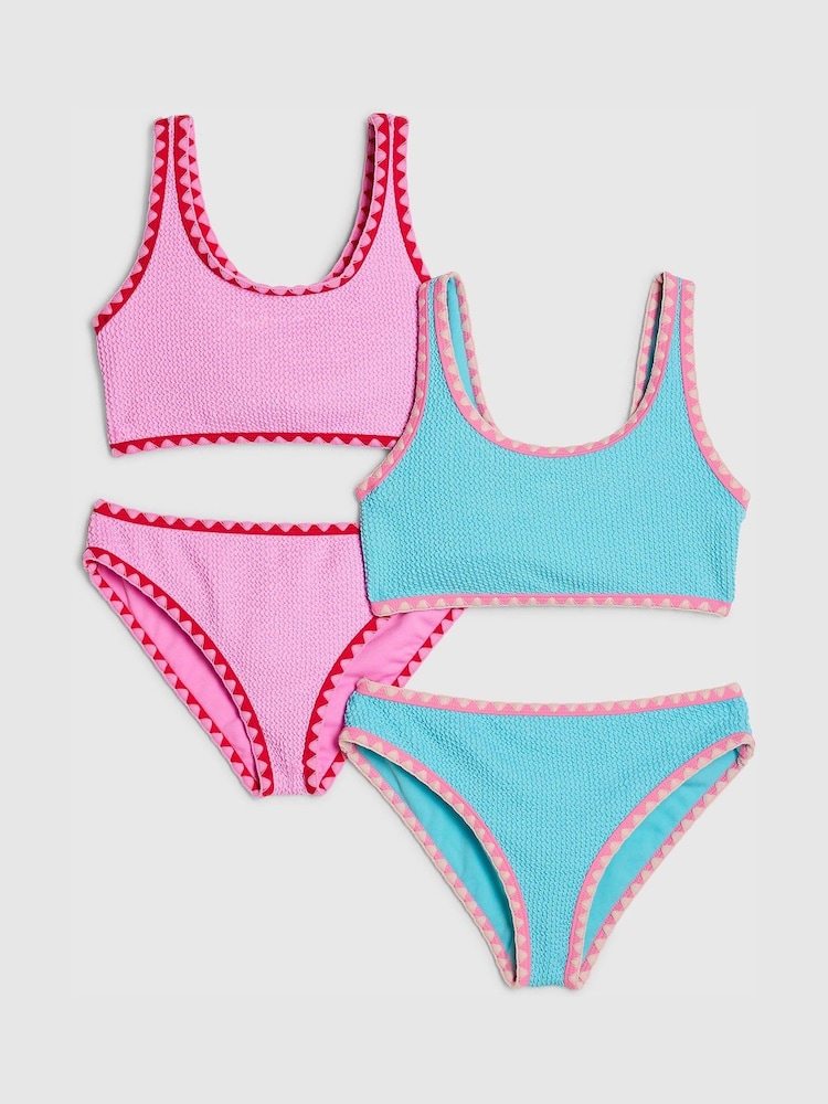 River Island Pink Textured Whipstitch Bikini 2 Pack - Image 1 of 4