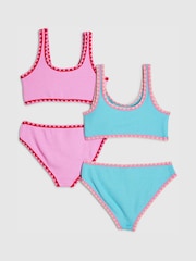 River Island Pink Textured Whipstitch Bikini 2 Pack - Image 2 of 4