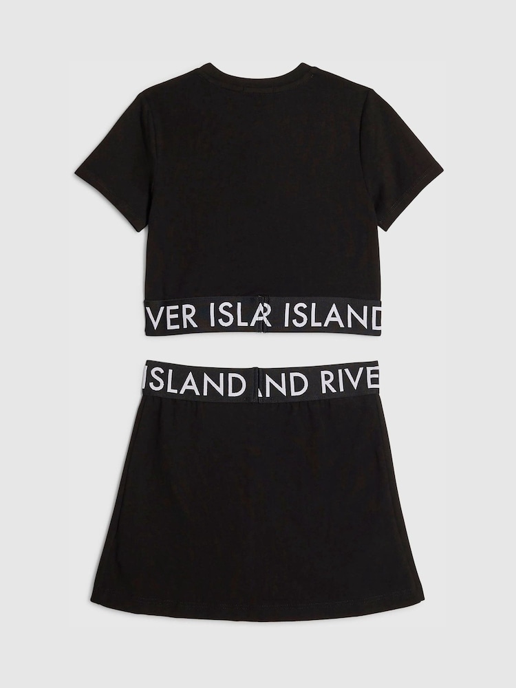 River Island Black Logo Waistband T-Shirt & Skort Set - Image 2 of 4
