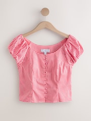 Red/White Gingham Milkmaid Puff Sleeve Top - Image 5 of 7
