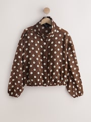 Chocolate Brown/Ecru Polka Dot Funnel Neck Lightweight Bomber Shirt - Image 5 of 7