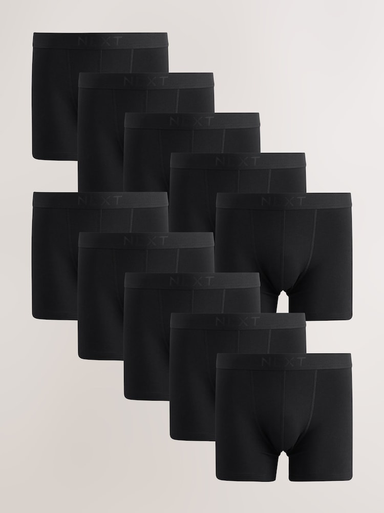 Black Waistband Cotton Rich Trunk Boxers 10 Pack - Image 1 of 14 Black Waistband Cotton Rich Trunk Boxers 10 Pack - Image 1 of 14