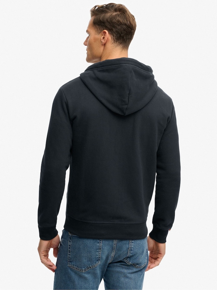 Superdry Blue Essential Logo Half Brushed Zip Hoodie - Image 2 of 4