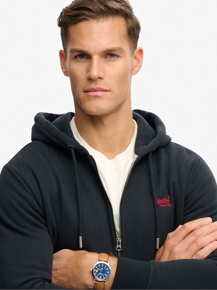 Superdry Blue Essential Logo Half Brushed Zip Hoodie - Image 4 of 4