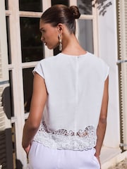 White Sleeveless Cutwork Detail Top - Image 4 of 9