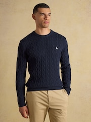 Joules Navy Crew Neck Cotton Cable Knit Jumper - Image 1 of 6