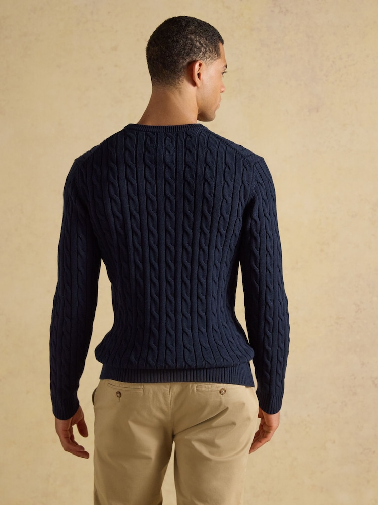 Joules Navy Crew Neck Cotton Cable Knit Jumper - Image 2 of 6 Joules Navy Crew Neck Cotton Cable Knit Jumper - Image 2 of 6