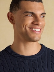 Joules Navy Crew Neck Cotton Cable Knit Jumper - Image 3 of 6