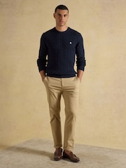 Joules Navy Crew Neck Cotton Cable Knit Jumper - Image 4 of 6