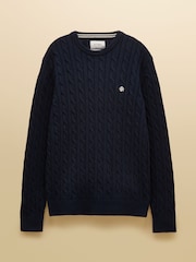 Joules Navy Crew Neck Cotton Cable Knit Jumper - Image 6 of 6