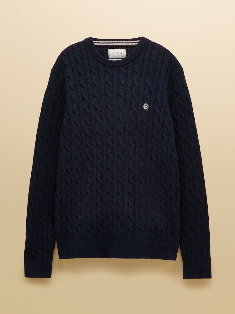 Joules Navy Crew Neck Cotton Cable Knit Jumper - Image 6 of 6 Joules Navy Crew Neck Cotton Cable Knit Jumper - Image 6 of 6