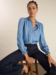Baukjen Blue Zoe Frill Neck Blouse - Image 1 of 5