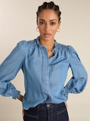 Baukjen Blue Zoe Frill Neck Blouse - Image 2 of 5