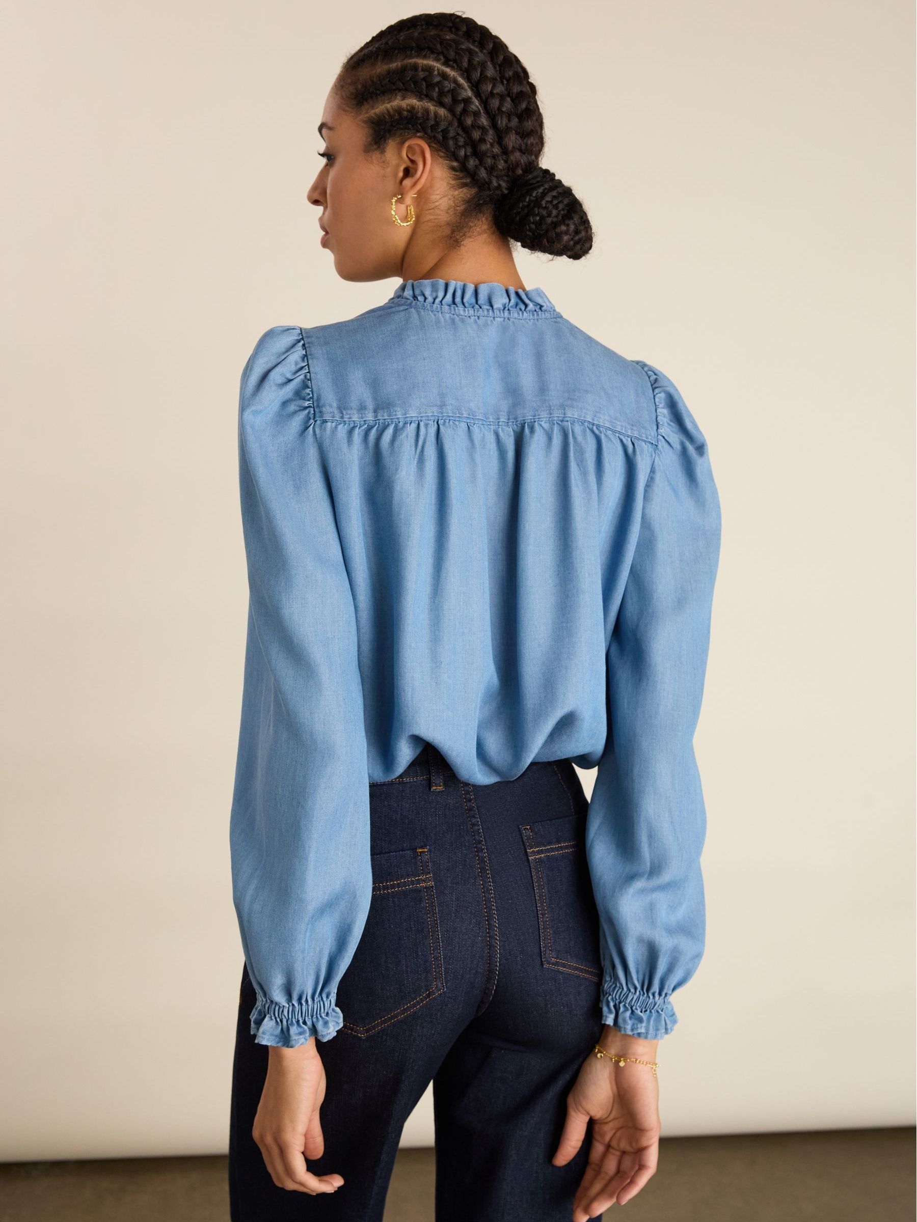 Buy Baukjen Blue Zoe Frill Neck Blouse from Next USA