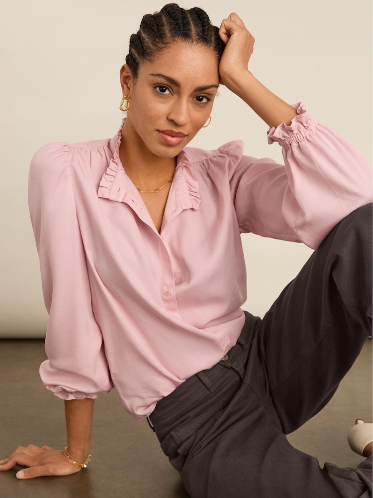 Baukjen Pink Tara Frill Neck Blouse - Image 1 of 5 Baukjen Pink Tara Frill Neck Blouse - Image 1 of 5