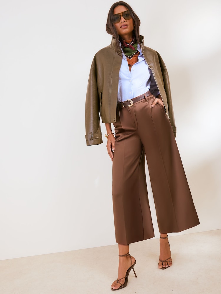Friends Like These Brown Tailored Satin Culottes - Image 1 of 5 Friends Like These Brown Tailored Satin Culottes - Image 1 of 5