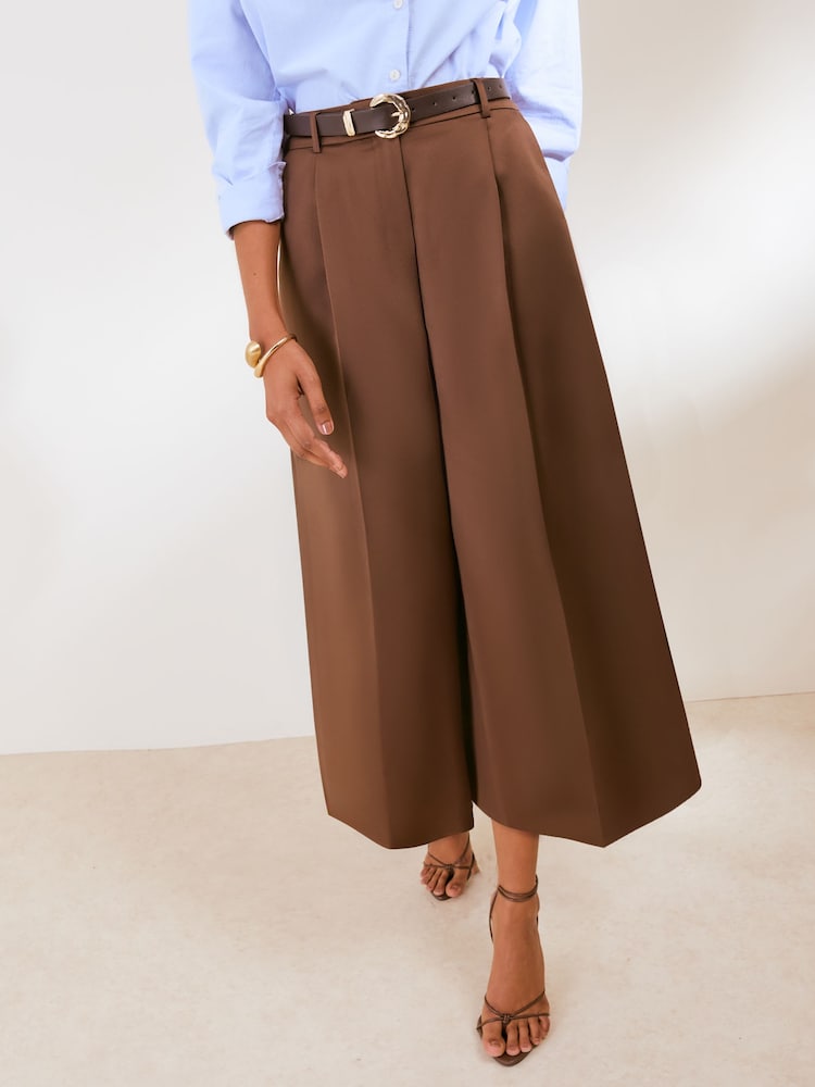 Friends Like These Brown Tailored Satin Culottes - Image 2 of 5 Friends Like These Brown Tailored Satin Culottes - Image 2 of 5