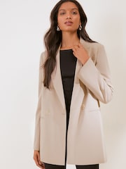 Friends Like These Neutral Double Breasted Boyfriend Blazer - Image 1 of 5