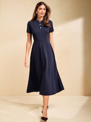Friends Like These Navy Collar Button Front Midi Dress - Image 1 of 4