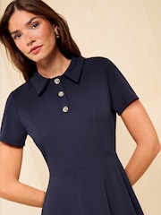 Friends Like These Navy Collar Button Front Midi Dress - Image 2 of 4