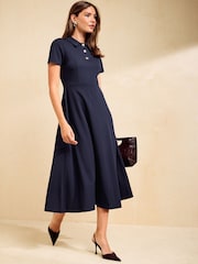 Friends Like These Navy Collar Button Front Midi Dress - Image 3 of 4