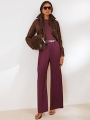 Friends Like These Purple Fig Petite Elastic Back Tailored Wide Leg Trousers - Image 4 of 5