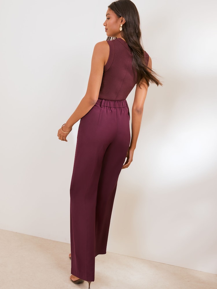 Friends Like These Purple Fig Petite Elastic Back Tailored Wide Leg Trousers - Image 5 of 5 Friends Like These Purple Fig Petite Elastic Back Tailored Wide Leg Trousers - Image 5 of 5