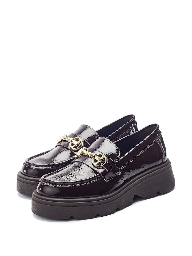 Moda in Pelle Brown Eisa Chunky Loafers With Detailed Apron Trim - Image 2 of 4