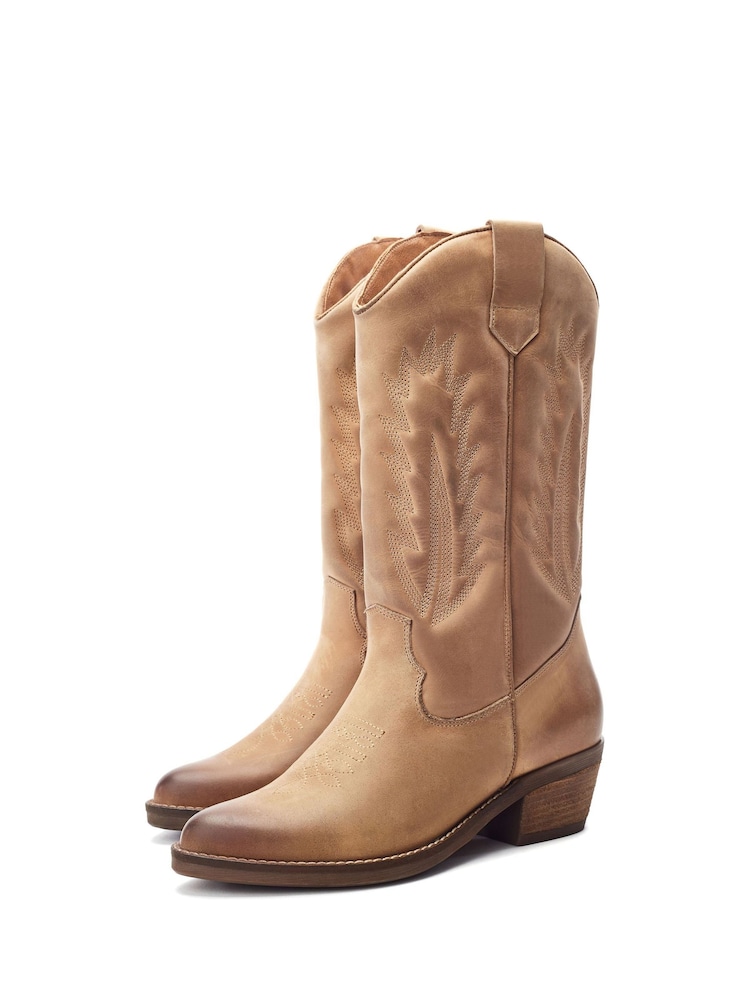 Moda in Pelle Natural Oka Embroidered Mid Calf Western Boot - Image 2 of 4 Moda in Pelle Natural Oka Embroidered Mid Calf Western Boot - Image 2 of 4