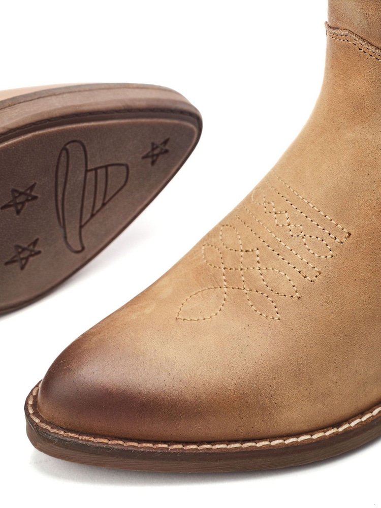 Moda in Pelle Natural Oka Embroidered Mid Calf Western Boot - Image 4 of 4 Moda in Pelle Natural Oka Embroidered Mid Calf Western Boot - Image 4 of 4