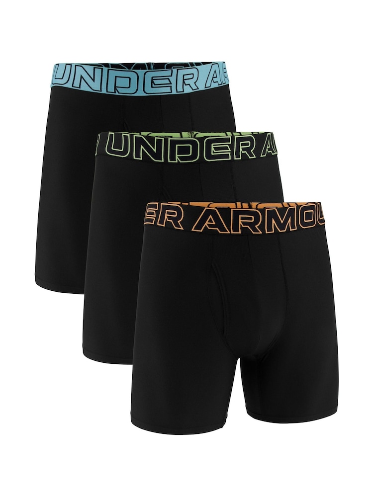 Under Armour Black Performance Tech Solid 6" Boxers 3 Pack - Image 1 of 5