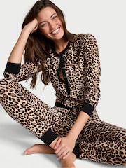Victoria's Secret Leopard Brown Thermal Henley Long Pyjama Set - Image 1 of 2