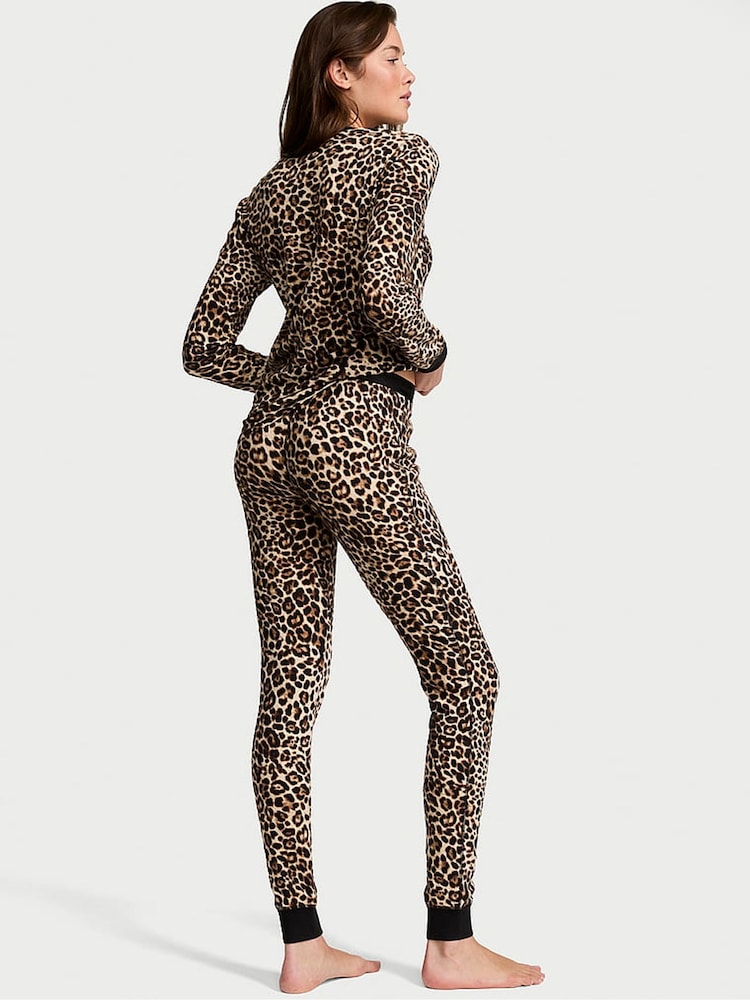 Victoria's Secret Leopard Brown Thermal Henley Long Pyjama Set - Image 2 of 2